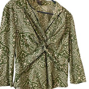 Ann Taylor Green Paisley Twist Front Shirt - Size 14